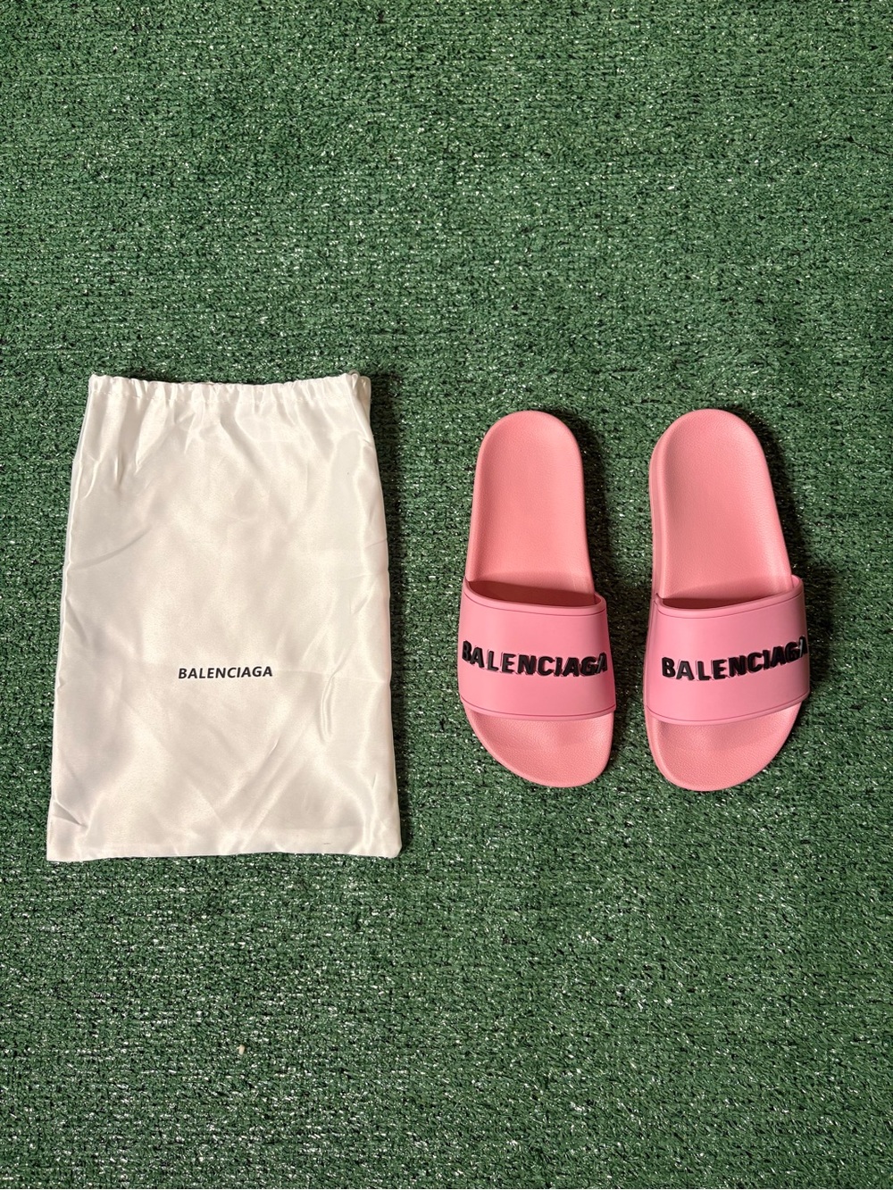 Balenciaga Pink Logo Slide Sandals with Dust Bag Womens Size 8